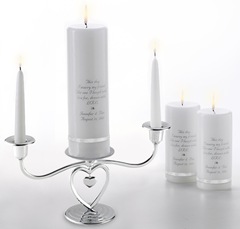 Deluxe Personalized Unity Candle Set with Silver Heart Stand