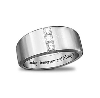 Sterling Silver Mens 3-Diamond Ring With Engraved Message